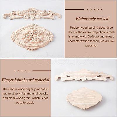 5Pcs Rubber Wood Carved Onlay Applique Craft WOOD-FH0001-85-1