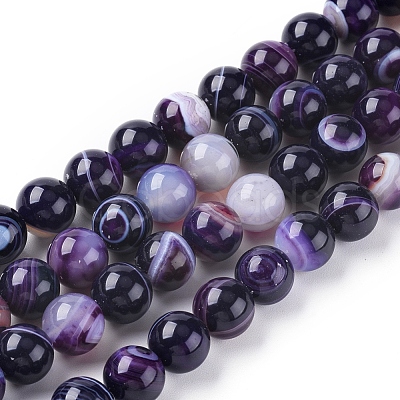 Natural Striped Agate/Banded Agate Beads Strands G-G582-8mm-52-1