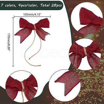 28Pcs 7 Colors Burlap Bowknot Ornament Accessories HJEW-AR00010-1