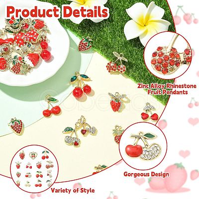28Pcs 14 Styles Zinc Alloy Rhinestone Fruit Pendants FIND-CJ0004-95-1