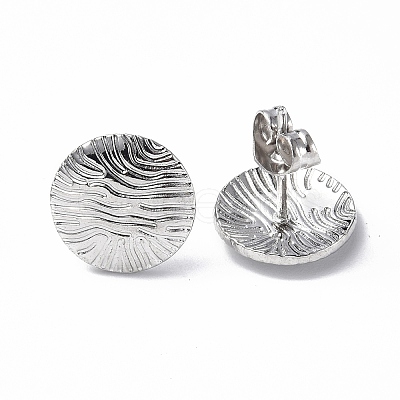 Non-Tarnish 304 Stainless Steel Textured Flat Round Stud Earrings for Women EJEW-F300-02P-1