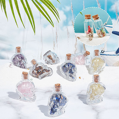 10Pcs Mixed Gemstones Chips in Skull Glass Bottle Display Decorations DJEW-AR0001-08-1