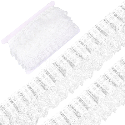 10 Yards Double Layer Polyester Organza Pleated Lace Trim Ribbons SRIB-GF0001-43C-1