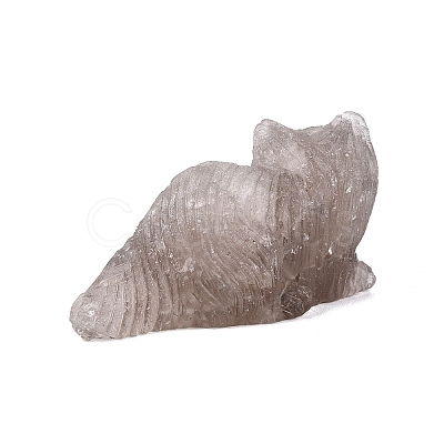 Natural Smoky Quartz Carved Cat Figurine G-Q615-04B-1