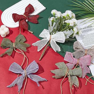 28Pcs 7 Colors Burlap Bowknot Ornament Accessories HJEW-AR00010-1