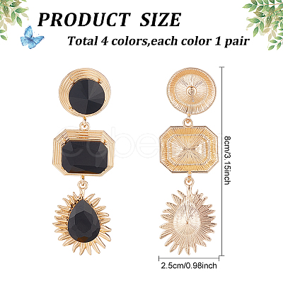 4 Pairs 4 Colors Oval & Teardrop & Rectangle Rhinestone Dangle Stud Earrings EJEW-AN0003-05-1
