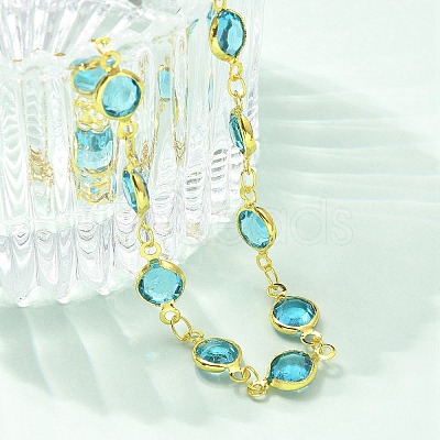 304 Stainless Steel Flat Round Acrylic Rhinestone Cup Chain Anklets for Women AJEW-B031-02G-03-1