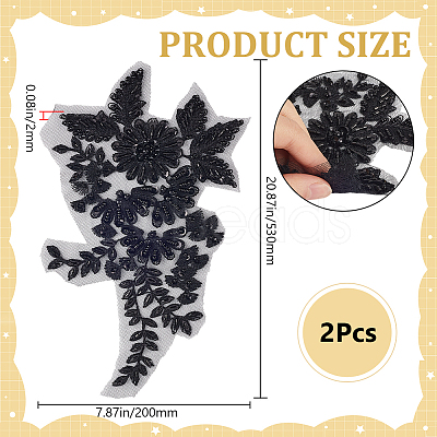 1Pair Polyester Paillette Embroidered Cloth Sew on Patches PATC-CY0001-02-1