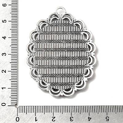 Tibetan Style Antique Silver Alloy Flat Oval Pendant Cabochon Settings X-TIBEP-M022-58AS-1
