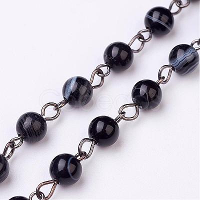 Handmade Dyed Natural Striped Agate/Banded Agate Beaded Chains AJEW-JB00270-02-1