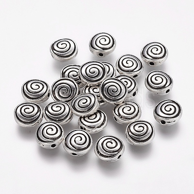 Tibetan Style Alloy Flat Round Carved Vortex Beads LS-TIBEB-5437-AS-LF-1