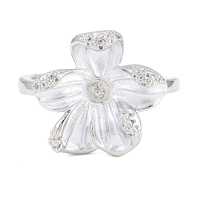 Flower Brass Micro Pave Cubic Zirconia & Enamel Cuff Ring Settings KK-CBAC351-06P-02-1
