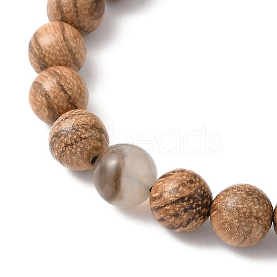 2Pcs 2 Styles Natural Striped Agate & Wood Round Beaded Stretch Bracelets Sets for Men Women BJEW-JB12347-1