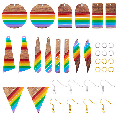 Resin & Walnut Pendants DIY Dangle Earrings Making Kits DIY-TA0011-03A-1
