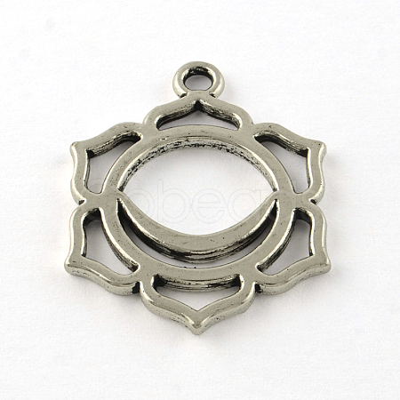 Tibetan Style Flower Alloy Chakra Pendants TIBEP-R345-33AS-RS-1