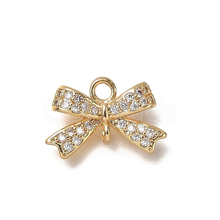 Brass Micro Pave Cubic Zirconia Bowknot Connector Charms KK-B152-09A-G-1
