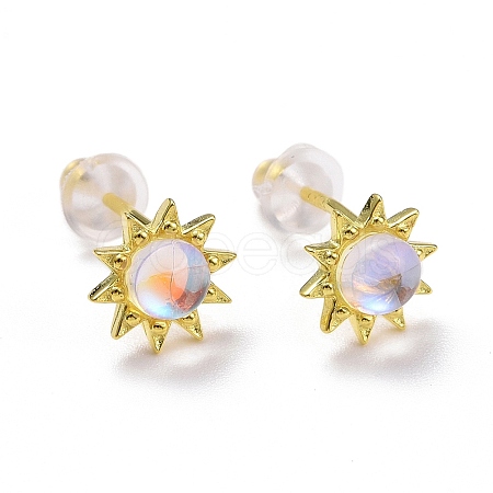 925 Sterling Silver Sunflower Stud Earring Findings EJEW-M202-03G-1