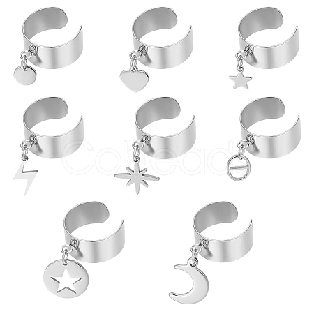 8Pcs 8 Styles 304 Stainless Steel Open Cuff Rings Set RJEW-UN00005-1