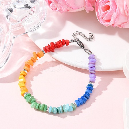 Chakra Dyed Natural Freshwater Shell Beaded Bracelets for Women BJEW-JB12476-1