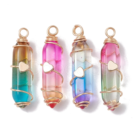 Glass Brass Pendants PALLOY-JF02563-1