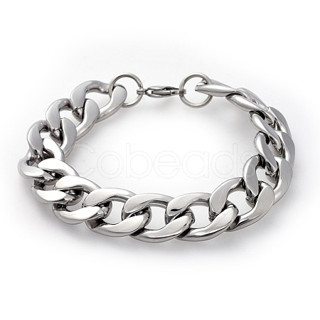 Non-Tarnish Men's 304 Stainless Steel Curb Chain Bracelets BJEW-G618-01P-1