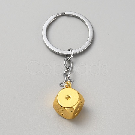Zinc Alloy Dice Keychains AJEW-WH0504-77G-1