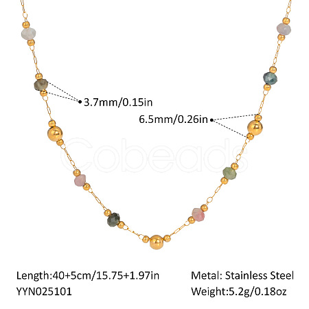 Colorful Natural Stone Faceted Rondelle & Stainless Steel Handmade Link Chain Necklaces ZX3080-3-1