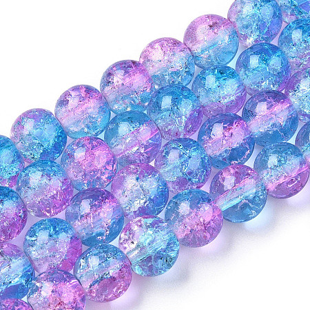 Two-Tone Crackle Baking Paint Transparent Glass Beads Strands X-CCG-T004-8mm-03-1
