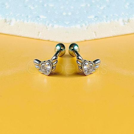 Angel Wing Heart 316L Surgical Stainless Steel Pave Cubic Zirconia Tongue Rings FS-WG901EE-02-1