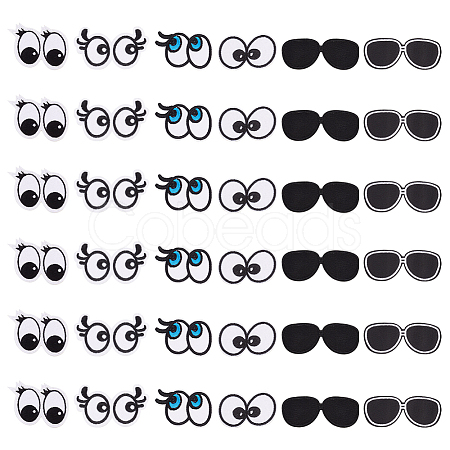 36Pcs 6 Style Eye & Glasses Computerized Embroidery Cloth Iron on Patches DIY-FG0004-72-1