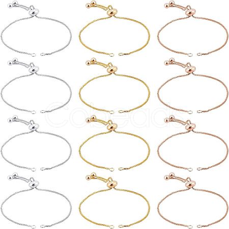 12Pcs 3 Colors Brass Box Chain Slider Bracelet Making KK-NB0001-79-1