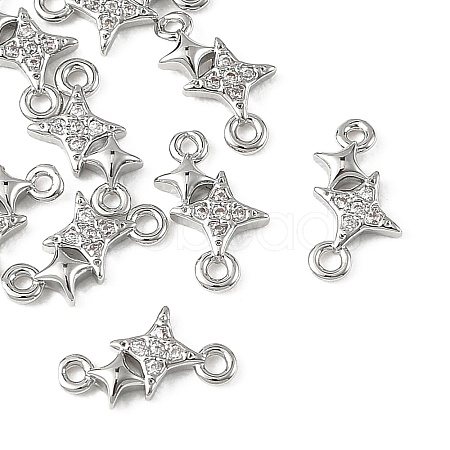 SHEGRACE Brass Micro Pave Clear Cubic Zirconia Double Star Links Connector Charms XGRQ2O669-454P-1