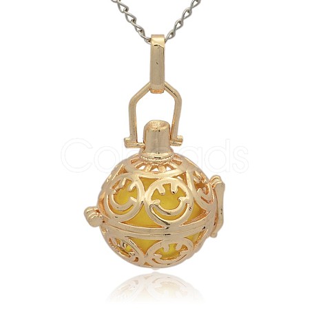 Golden Tone Brass Hollow Round Cage Pendants KK-J216-10G-1