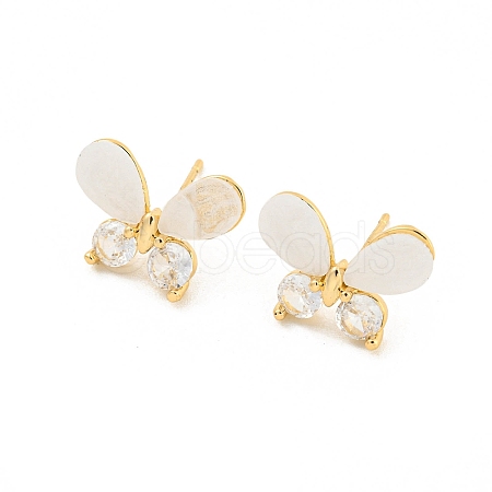 Brass Micro Pave Cubic Zirconia Stud Earring EJEW-P269-25KCG-1