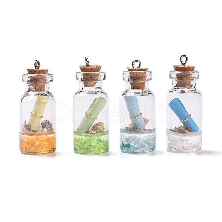 Glass Wishing Bottle Pendant Decorations GLAA-S181-02-1