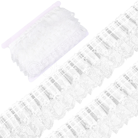 10 Yards Double Layer Polyester Organza Pleated Lace Trim Ribbons SRIB-GF0001-43C-1