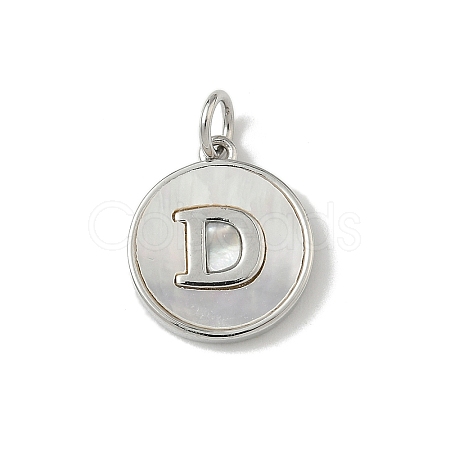 Brass Pave Natural Shell Flat Round with Letter Charms KK-Z115-13P-D-1