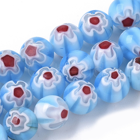 Handmade Millefiori Lampwork Beads Strands LAMP-R143-01E-1