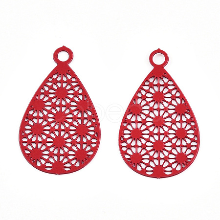 Spray Painted 430 Stainless Steel Filigree Pendants STAS-WH0047-78H-1