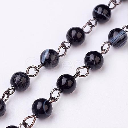 Handmade Dyed Natural Striped Agate/Banded Agate Beaded Chains AJEW-JB00270-02-1