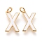 Brass Enamel Pendants, with Jump Ring, Long-Lasting Plated, Real 18K Gold Plated, Letter.X, White, Letter.X, X: 17.5x10x1.8mm, Jump Rings: Inner Diameter: 3mm