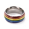 Rainbow Pride Finger Ring, Stripe Grooved Flat Titanium Steel Finger Ring for Women, Stainless Steel Color, US Size 7(17.3mm)