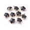 Glass Links connectors, with Eco-Friendly Alloy Open Back Berzel Findings, Flower, Light Gold, Black, 15.5x12x5mm, Hole: 1.4mm