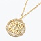 Brass Micro Pave Clear Cubic Zirconia Pendant Necklaces, Flat Round with Letter, Real 18K Gold Plated, Letter.B, 16.14~17.20 inch(41~43.7cm)