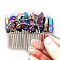 Natural Crystal Hair Combs, with Alloy Crown Hair Bands, for Women Girls, Purple, 78x37mm