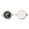 Alloy Enamel Links Connectors, with Crystal Rhinestones, Flat Round with Letter, Silver Color Plated, Letter.F, 22x16x2mm, Hole: 1.8mm