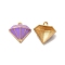 Alloy Enamel Pandants,  Lead Free & Cadmium Free, Light Gold, Diamond Charm, Purple, 16x16x5.5mm, Hole: 1.4mm