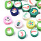 Handmade Polymer Clay Beads, Flat Round with Christmas Themed Patterns, Mixed Color, 9.5~10x4~5mm, Hole: 1.6mm