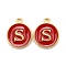 Golden Plated Alloy Enamel Charms, Cadmium Free & Lead Free, Enamelled Sequins, Flat Round with Letter, Red, Letter.S, 14x12x2mm, Hole: 1.5mm