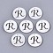 Natural Freshwater Shell Charms, Flat Round with Hollow Out Letter, Letter.R, 14.5x1.5mm, Hole: 0.9mm